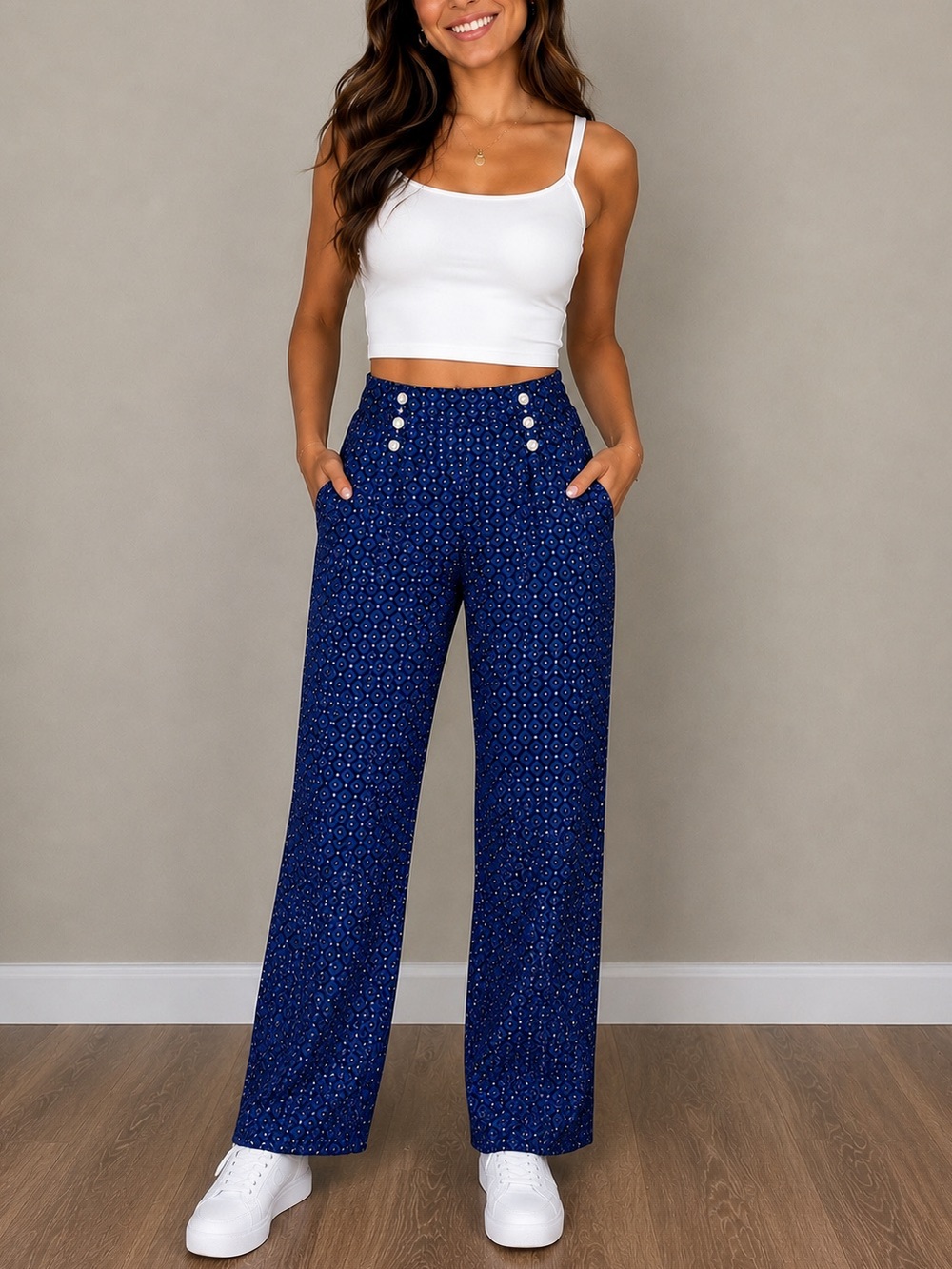 FOREVER 21 BLUE STRAIGHT LEG PANTS | CHIC CASUAL | ELASTIC BAND | SIZE SMALL